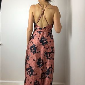tea gardens rusty rose floral print satin maxi dress